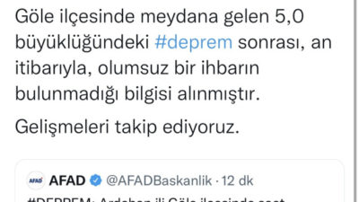 Ardahan'ın Göle ilçesinde 5 büyüklüğünde bir deprem meydana geldi.