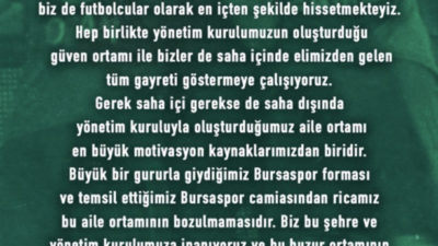 TFF 2'nci Lig Beyaz Grup'ta mücadele eden Bursasporlu futbolcular, olağanüstü
