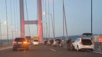 Osmangazi Köprüsü'nden İstanbul istikametine giden çok sayıda aracın lastiği köprü