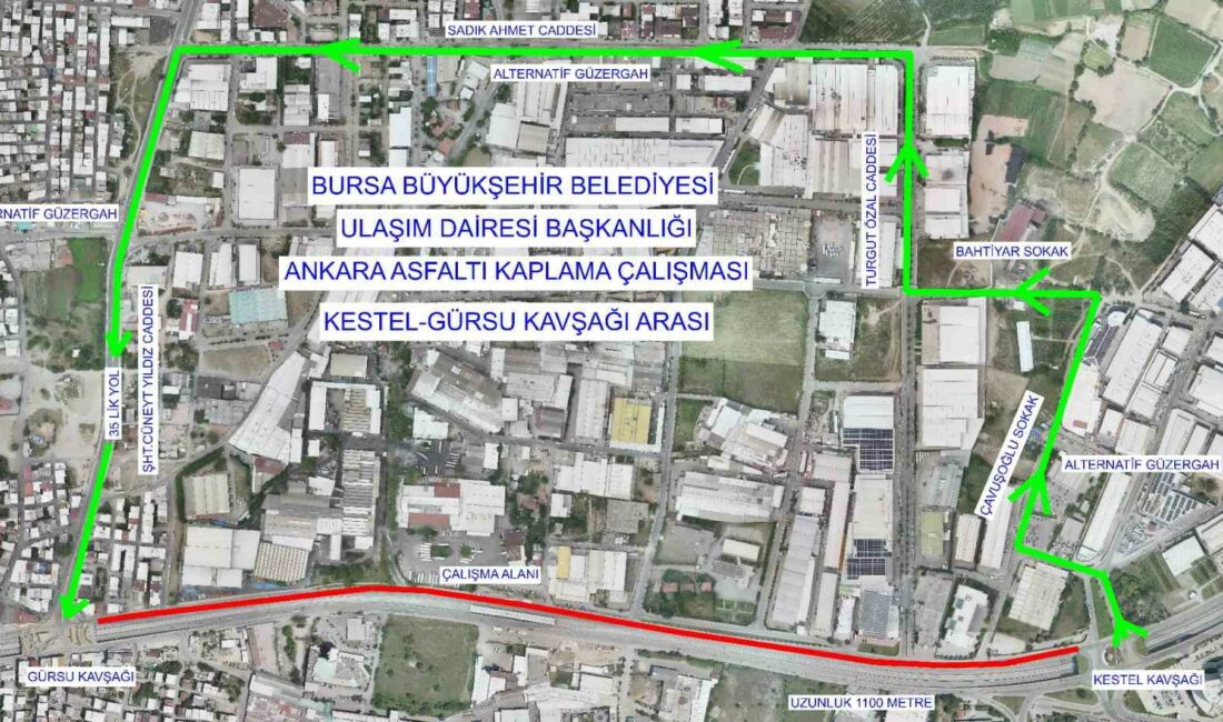 Bursa’da asfalt yenileme çalışmaları sebebiyle Ankara yolu geçici süreliğine trafiğe