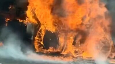 İstanbul-İzmir otoyolu Bursa kesiminde seyir halindeyken yanmaya başlayan tır kamera