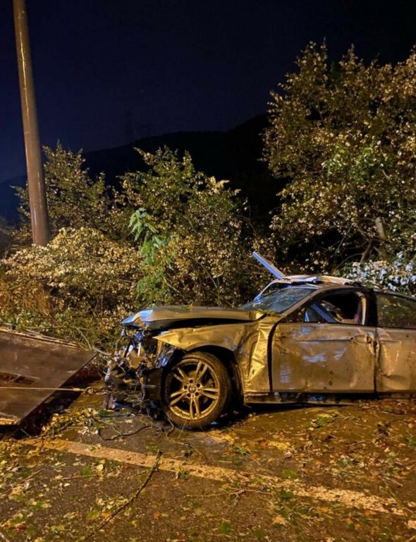 Bursa'nın Mudanya ilçesinde meydana gelen kazada, ağaca çarpan otomobilde bulunan