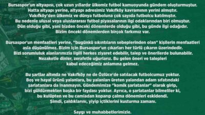 BURSASPOR'DAN YAPILAN AÇIKLAMA BU ŞEKİLDE.