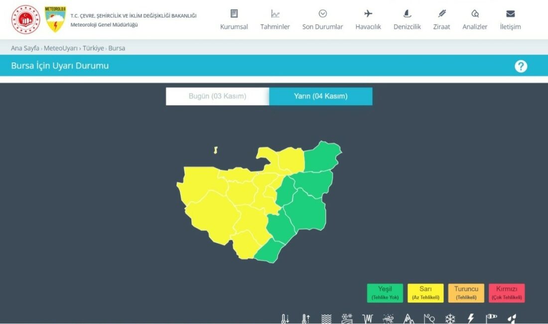 Meteorolojiden Bursa için son dakika uyarısı Meteoroloji Genel Müdürlüğü Bursa için sarı uyarıda bulundu.