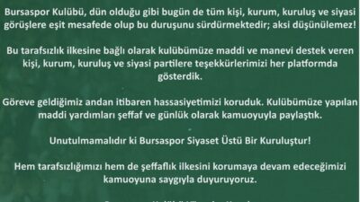 BURSASPOR KÜLÜBÜ DİKKAT ÇEKEN BİR RESMİ AÇIKLAMA YAYIMLADI.