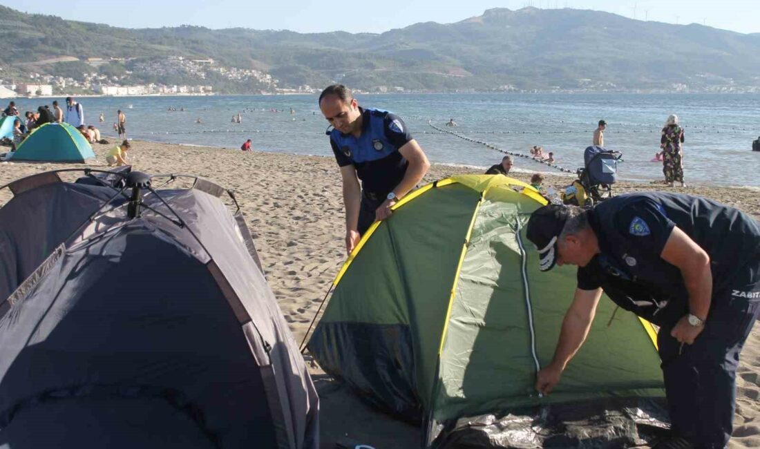 Gemlik sahillerinde çadır operasyonu BURSA BÜYÜKŞEHİR BELEDİYESİ ZABITA DAİRE BAŞKANLIĞI EKİPLERİ, GEMLİK BELEDİYESİ ZABITA