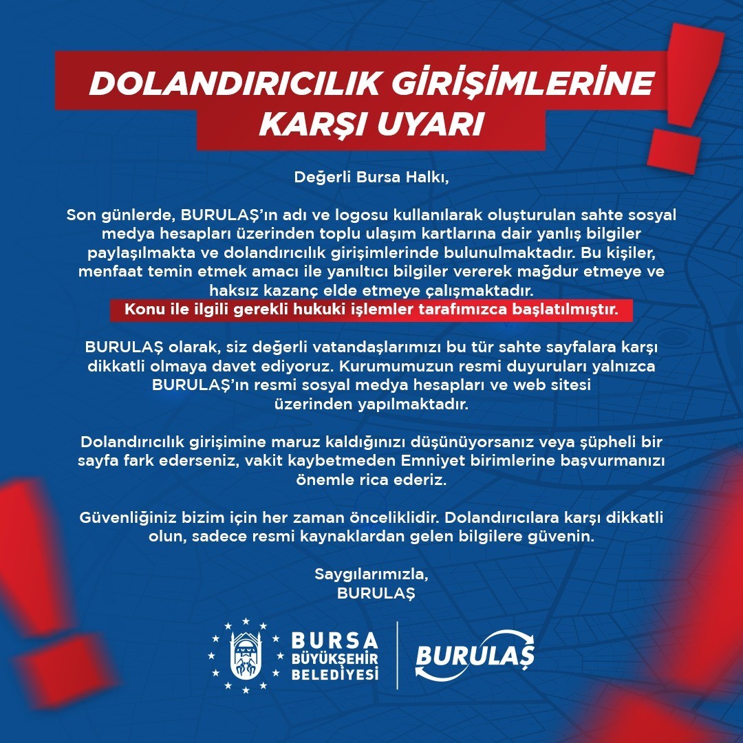 BURULAŞ’TAN DOLANDICILIK UYARISI