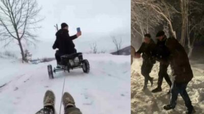Kış turizminin kalbi olan Uludağ’da kar yağışının ardından vatandaşlar eğlence