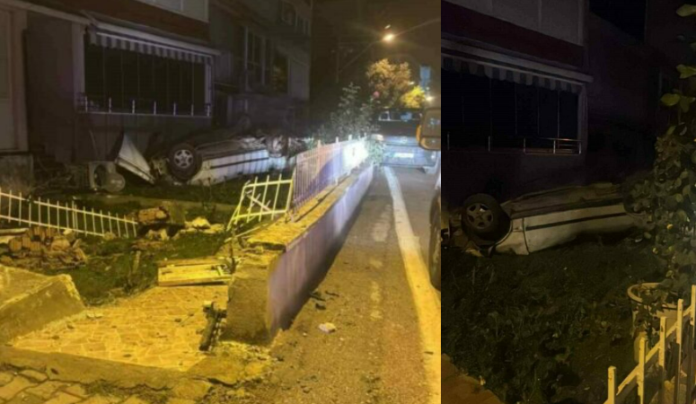 Kontrolden çıkan otomobil sitenin duvarı aşıp takla attı : 1 yaralı Bursa’da bir otomobil sitenin beton korkuluklarını aşıp takla attı. Yaralanan