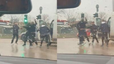Bursa’da trafikte yumruk yumruğa kavga eden sürücüler vatandaşın cep telefonuyla