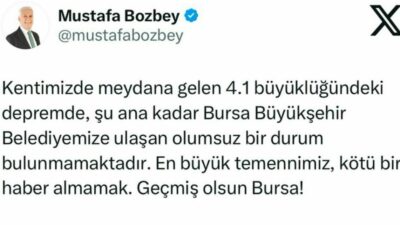 Bursa Büyükşehir Belediye Başkanı Mustafa Bozbey, 4.0 büyüklüğündeki deprem nedeniyle
