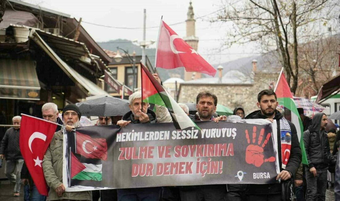 Sağlık çalışanları Filistin’e destek için yürüdü Bursa’da sağlık çalışanları İsrail’in Filistin halkına yaptığı zulmü protesto etmek