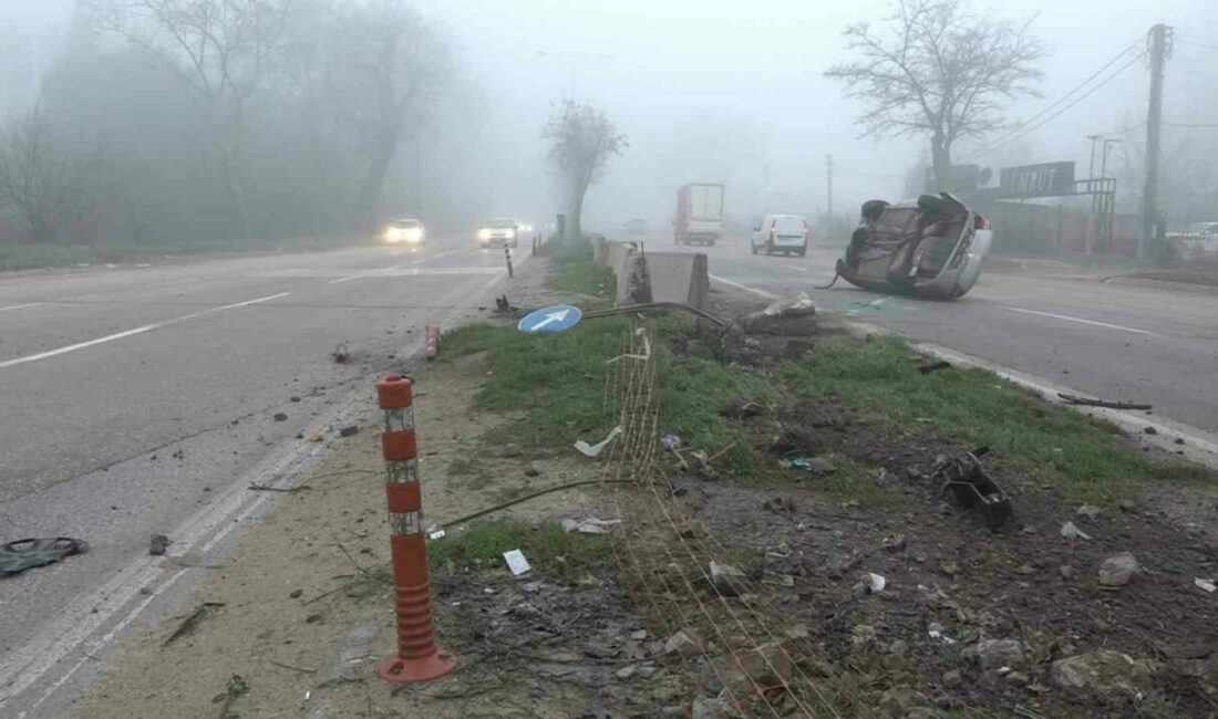 Sis kazayı beraberinde getirdi Bursa’da yoğun sis sebebiyle görüş mesafesi kaybolan sürücü, refüjdeki beton