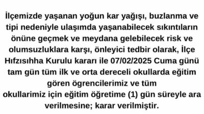 Bursa’nın Büyükorhan ve Orhaneli ilçelerinde kar yağışı sebebiyle eğitime 1