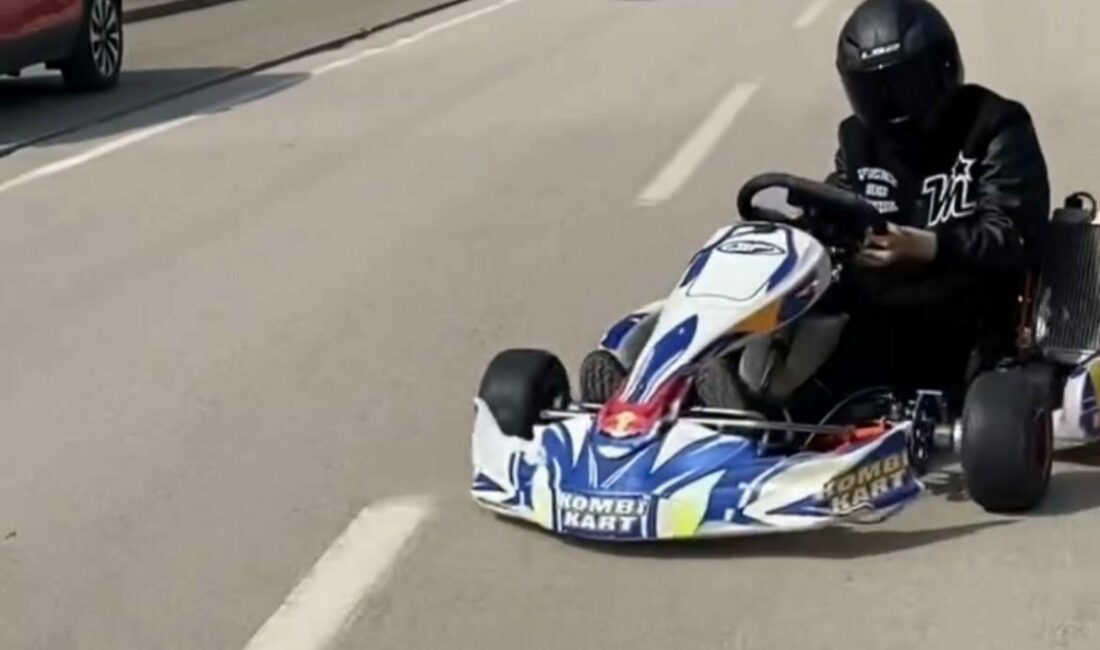 Bursa’da pistin yolunu şaşıran bir kişi, go kart aracıyla trafiğe