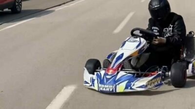 Bursa’da pistin yolunu şaşıran bir kişi, go kart aracıyla trafiğe