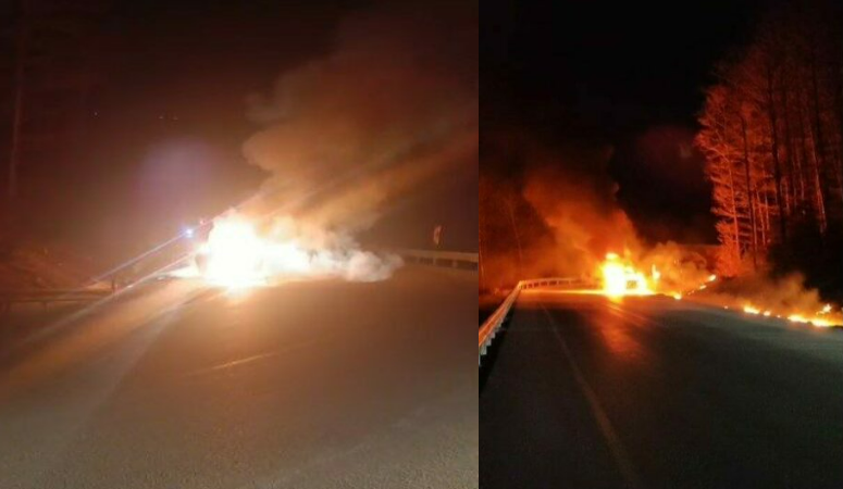 Uludağ’dan inen otomobil yolda yandı Bursa Uludağ yolu dün gece alevlerin ışığıyla aydınlandı. Gece yarısı