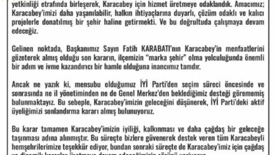 Bursa’nın Karacabey Belediye Başkanı Fatih Karabatı’ya destek verdiklerini belirten İYİ