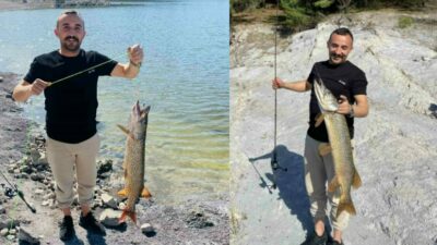 Bursa’nın İnegöl ilçesindeki baraj gölünde avlanan balıkçının ağına 1 metre