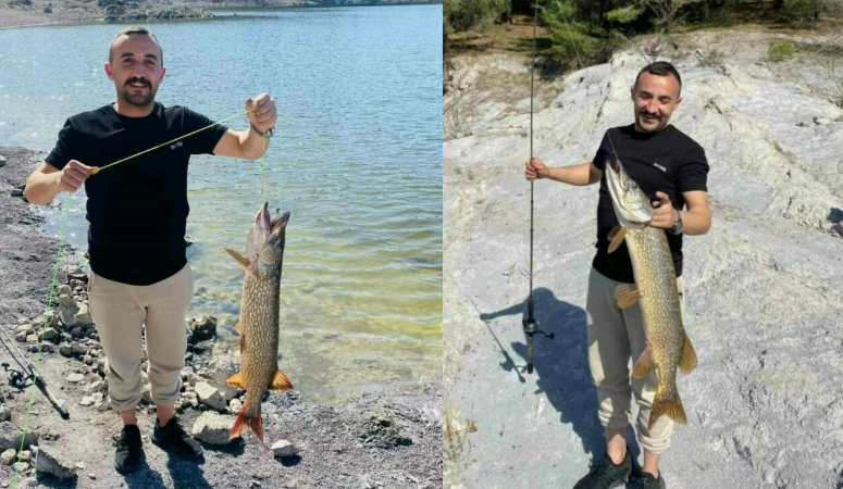 Bursa’nın İnegöl ilçesindeki baraj gölünde avlanan balıkçının ağına 1 metre