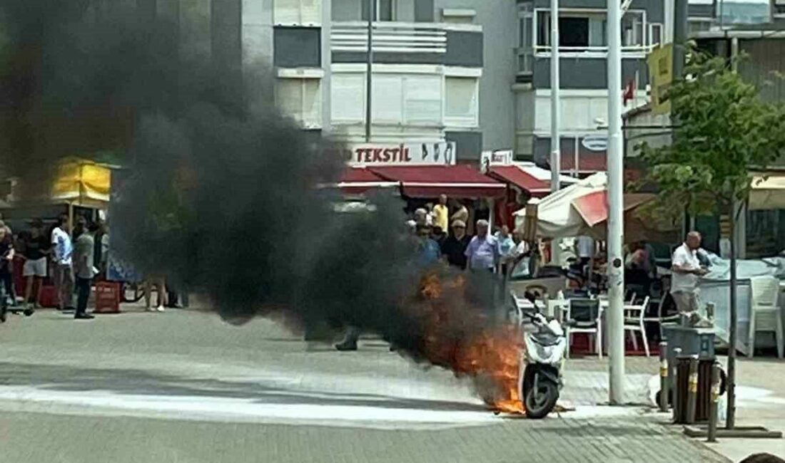 Bursa’nın Gemlik ilçesinde park halindeki motosiklet alev alev yandı. Olay,