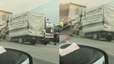 Bursa’da tıra arkadan çarpan kamyonet sürücüsü kabinde sıkıştı. Sürücüyü, itfaiye