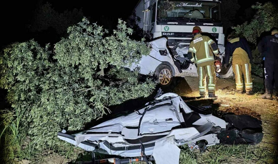 Bursa’nın Orhangazi ilçesinde meydana gelen kazada otomobili altına alan tır,