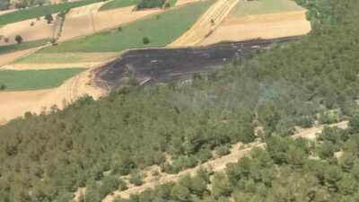 Bursa’nın Yenişehir ilçesinde anızların alev almasıyla 30 dönümlük arazideki buğday