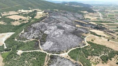 Bursa’nın Yenişehir ilçesine bağlı Marmaracık mevkiinde dün çıkan orman yangından