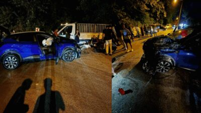 Uludağ yolunda meydana gelen kazada ters yönden ilerleyen otomobil, kamyonetle