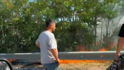 Bursa-İzmir-İstanbul otoyolu kenarındaki otluk alanda yangın başladı. Bursa Şehir Hastanesi’nin