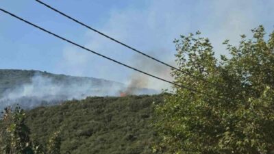 Bursa’nın Orhangazi ilçesi Gedelek Köyü’ndeki orman yangını havadan ve karadan