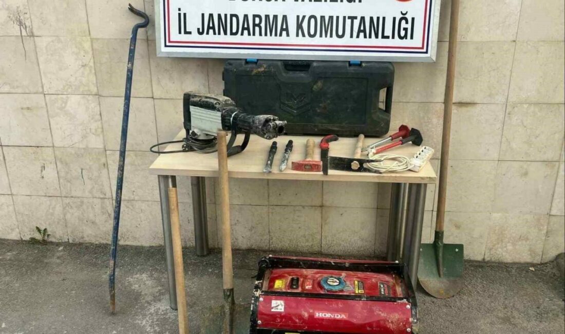 Definecilere suçüstü Bursa’nın Gemlik ilçesinde kaçak kazı yapan 4 kişi, jandarma ekipleri