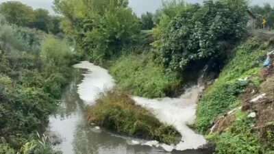Orhangazi’de, Marzim Sanayi Bölgesi yakınlarından geçen Karsak Deresi’ne karışan kirli
