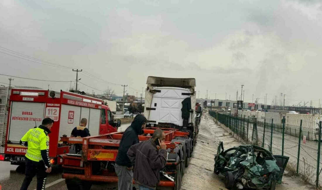 Bursa’nın Gemlik ilçesinde otomobil, yol kenarında park halindeki tır ile