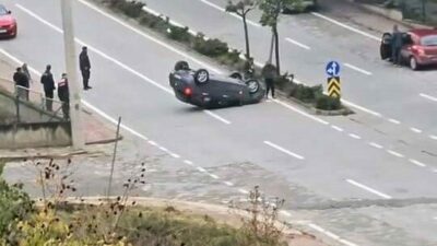Bursa’nın İnegöl ilçesinde kontrolden çıkarak takla atan otomobilin sürücü hafif