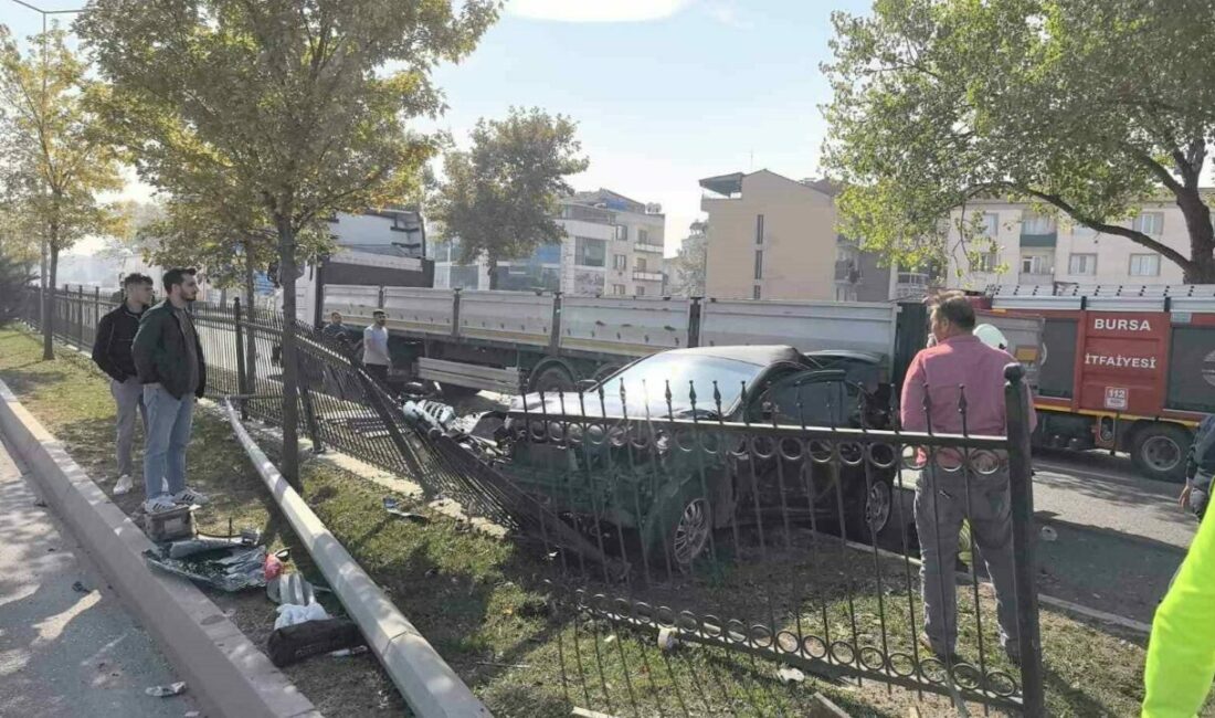 Bursa’nın İnegöl ilçesinde makas atmaya kalkan otomobil, aydınlatma direğine, ağaca