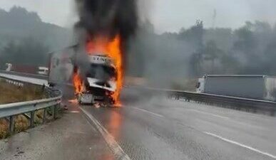 Bursa-Yalova yolunda bir tır seyir halindeyken alev aldı. Çıkan yangın,
