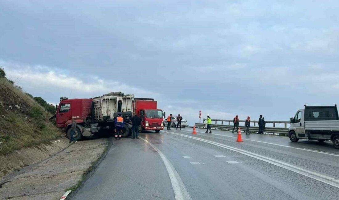 Bursa’nın İznik ilçesinde karşı istikametten gelen 2 kamyon kafa kafaya
