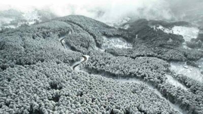Bursa’da, Uludağ’ın virajlı yolları dron ile havadan görüntülendi. Doğayla iç