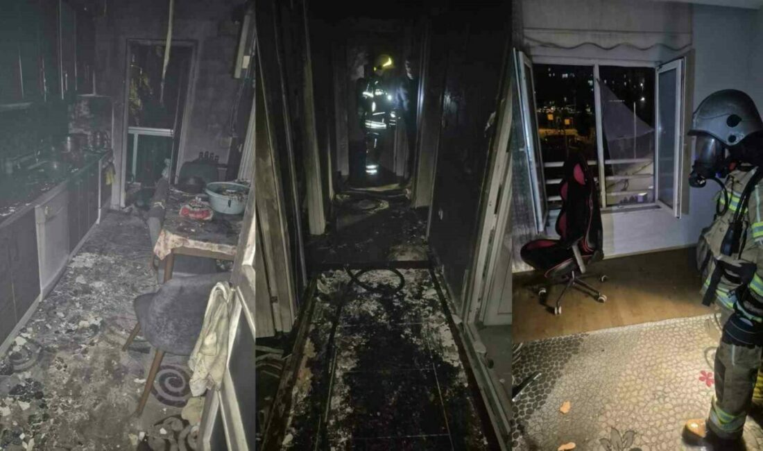 Bursa’nın İnegöl ilçesinde bir apartman dairesinde çıkan yangında mahsur kalan