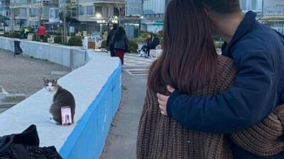 Bursa’nın Mudanya ilçesinde sahilde fotoğraf çektirmek isteyen bir çift, çevrede