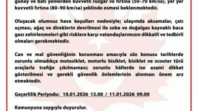 Bursa Valiliği, kent genelinde etkisini sürdüren şiddetli lodos ve fırtına