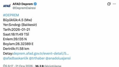 Balıkesir’in Sındırgı ilçesinde meydana gelen 4.5 büyüklüğündeki deprem Bursa’da da