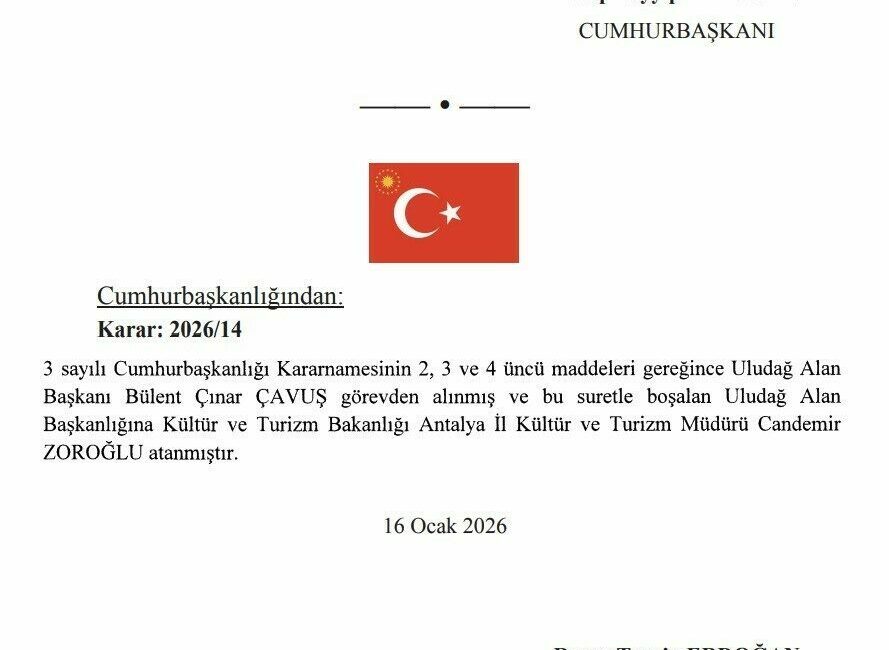 Resmi Gazete’de yayımlanan Cumhurbaşkanlığı Kararnamesi ile Uludağ Alan Başkanlığı’nda görev