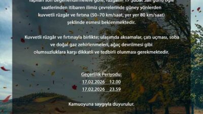 Bursa Valiliği, il genelinde etkili olması beklenen kuvvetli rüzgâr ve