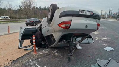 Bursa’nın Nilüfer ilçesinde kontrolden çıkan otomobil takla attı. Kazada araç