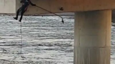 Bursa’nın Karacabey ilçesinde, köprü altında asılı kalan güvercinlerden biri olay