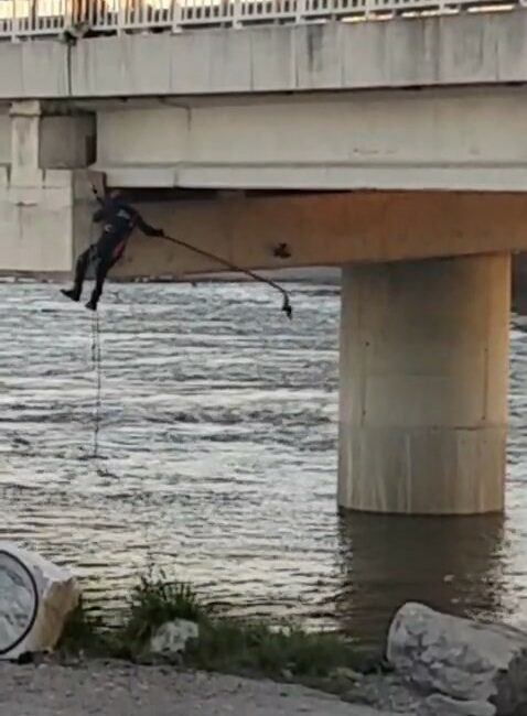 Bursa’nın Karacabey ilçesinde, köprü altında asılı kalan güvercinlerden biri olay