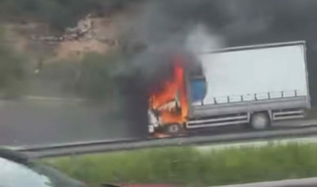 Bursa’da seyir halindeki kamyon, alevlere teslim oldu. Yangın itfaiye ekiplerinin